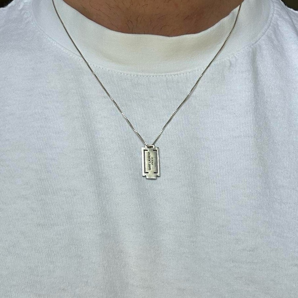 YSL Saint Laurent Razor Pendant Curb chain necklace